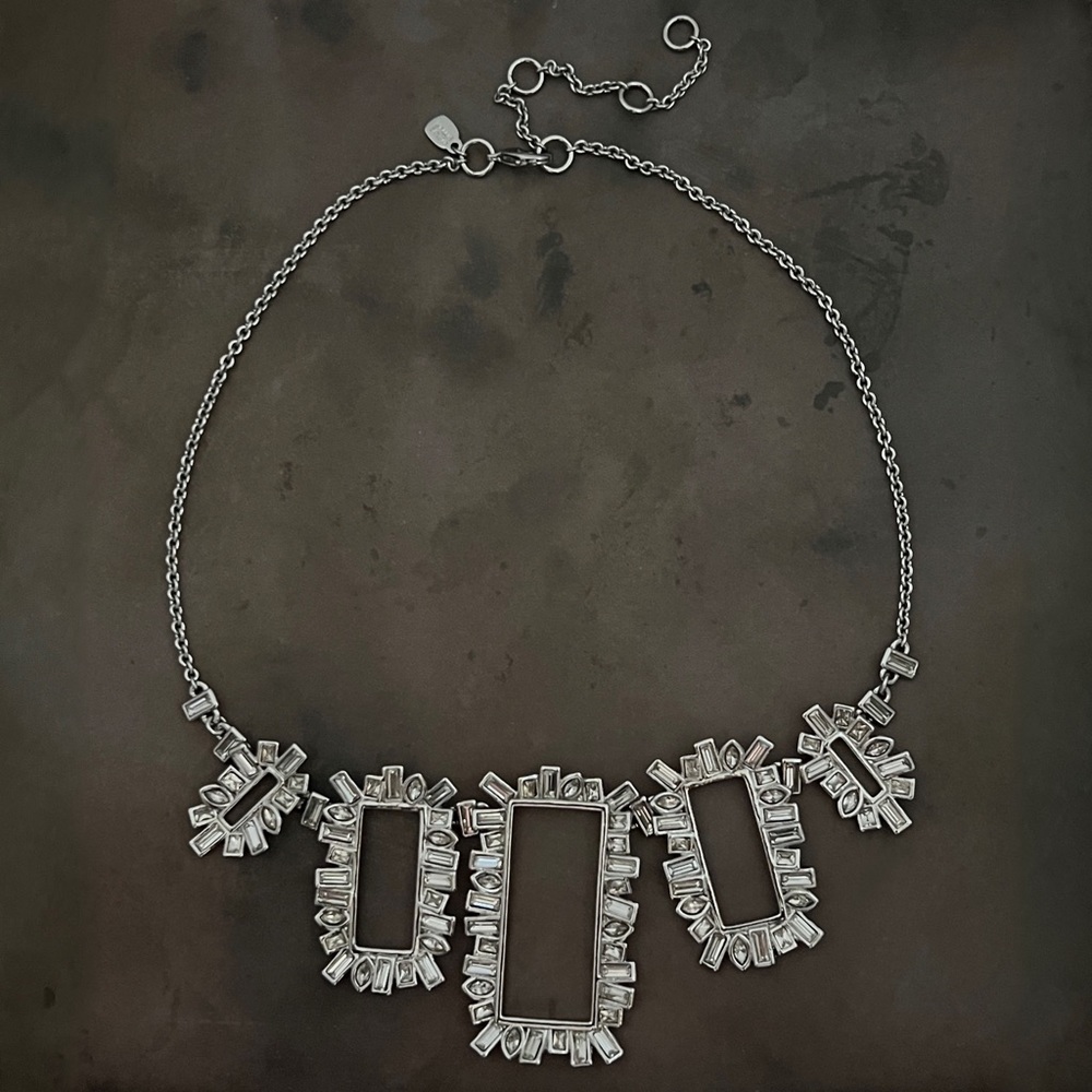 Alexis Bittar Silver Crystal Rectangular Statement Necklace - Picture 4 of 4